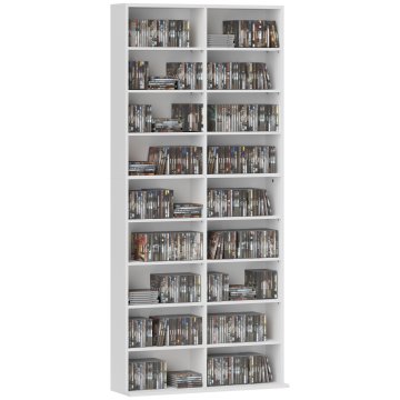 HOMCOM Mobilna omara za shranjevanje CD z 14 nastavljivimi policami, regal shrani 640 CD/360 DVD/430 blu-ray za prihranek prostora, omara za CD z 18 predeli, spalnico, pisarno, 78.5x24x175cm, bela