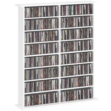 HOMCOM Prenosna omara z 12 nastavljivimi policami, stojalo za 720 CD/396 DVD prostor varčno iz lesa, CD omara s 16 predeli, za dnevno sobo, spalnico in pisarno, 106.5x24x126.3cm, bela