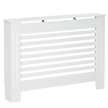 HOMCOM Bel leseni pokrov za radiatorje in grelnike, sodoben pokrov za radiatorje s protiprevrnitvijo, letvami in podporno ploščo, 112x19x81 cm