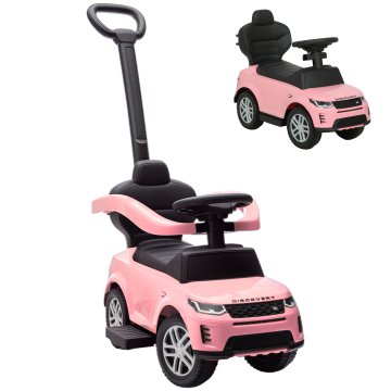 AIYAPLAY Jahalni voziček prvi koraki za otroke 18-36 mesecev licenca land Rover discovery z ročajem in 360° zaščito, voziček za otroke iz PP in jekla, 84x40x94.5 cm, roza