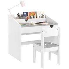 AIYAPLAY Komplet stol in mizica za otroke 3-6 let z organizatorjem in izvlečnim predalom, pisalna miza za otroke in stol iz MDF sive barve, 69x50x75 cm in 30x32x58 cm