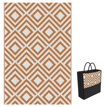 OUTSUNNY Preproga za zunanjost za balkon in teraso, reverzibilna plastična preproga z geometrijskim vzorcem, odporna na UV žarke, za vrt, patio, plažo, piknik, 182x274 cm, rjava bela