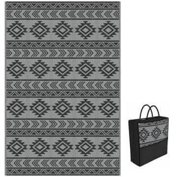 OUTSUNNY Zunanja preproga za balkon in teraso, obrnljiva plastična preproga z geometrijskim vzorcem, odporna na UV žarke, za vrt, patio, plažo, piknik, 182x274 cm, črna siva