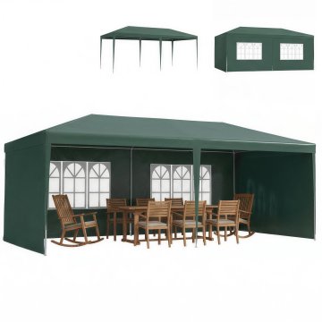 OUTSUNNY Vrtni gazebo 6x3 m z drenažnimi luknjami, snemljivimi stenami in okni, zunanji gazebo iz jekla in PE, UV zaščita, za vrt, zabave, kampiranje, poroke in trge, zelena