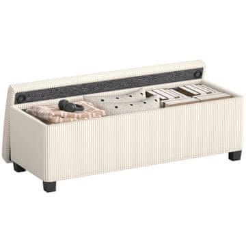 HOMCOM Shranjevalna klop 84 l puf opora za noge 112x42x40 cm, osmanska shranjevalna klop spalnica v rebrastem žametu, jeklena konstrukcija, nosilnost 220 kg, za dnevno sobo in vhod, bež