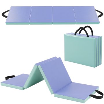 SPORTNOW Zložljiva in oblazinjena fitnes preproga z 2 ročaji, telovadna preproga iz plastike in EPE, 180x60x5 cm, zelena in vijolična