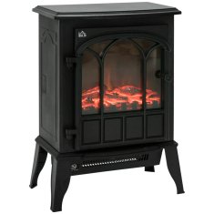 HOMCOM Camino da terra električni moč 1000W / 2000W z učinkom plamena nastavljivo svetlostjo, električni kamin z nastavljivo temperaturo in zaščito pred prekomernim segrevanjem, 39x23x56.5cm, črna