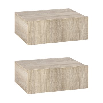 HOMCOM Komplet 2 visečih nočnih omaric s predali, nočne omarice za spalnico iz iverne plošče, moderni slog, 40x30x15 cm, barva lesa