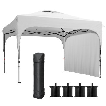 OUTSUNNY Gazebo 3x3 m zložljiv z nastavljivo višino na 3 stopnjah, gazebo za vrt z stranskimi stenami, gazebo pop-up v poliester in jeklo, bel