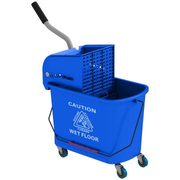 HOMCOM Profesionalni voziček za čiščenje 20L s vedrom za mop, voziček za pomivanje tal z ožemalnikom, ločilna plošča, ročaj in 4 plastična kolesa, 60x27x70.5 cm, modra