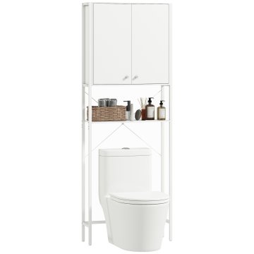 HOMCOM Kopalniška omara nad WC z omarico in odprto polico, omara nad pralnim strojem za prihranek prostora z kovinskimi nogami, za kopalnico in pralnico, 64x20x180 cm, bela