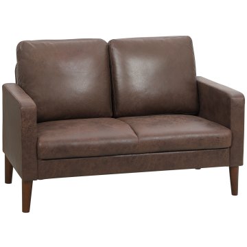 HOMCOM Dvosed imbottito v tkanini iz usnja zračni z blazinami in nogami iz gume, kavč za prihranek prostora z nasloni za dnevno sobo, dnevno sobo, 130x78x85 cm, temno rjava
