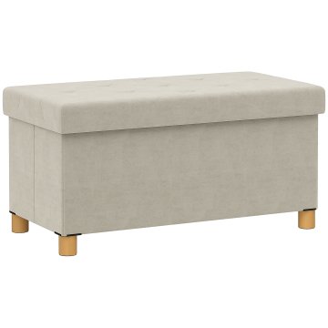 HOMCOM Zložljiva shranjevalna klop od 67L, klop s podnožjem, z oblazinjenim pokrovom in žametno oblogo, za dnevno sobo, spalnico in vhod, 76x38x38cm, krem