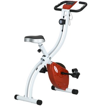 SPORTNOW Domače sobno kolo zložljivo magnetno z 8 stopnjami upora s LCD monitorjem, sobno kolo z nastavljivim sedežem, nosilcem za tablico, kolesi, senzorjem pulza, v jeklu, rdeče