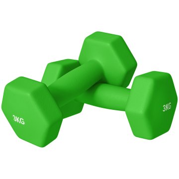 SPORTNOW Komplet 2 ročk za telovadnico 2x3 kg, komplet uteži za telovadnico šestkotne iz kovine in neoprena z nedrsečim ročajem, vadba moč fitnes doma za moške/ženske, zelena