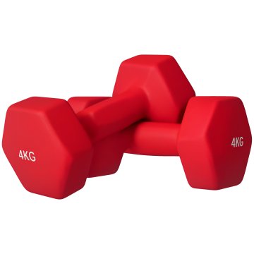 SPORTNOW Set 2 ročki za telovadbo 2x4 kg, set uteži za telovadnico šestkotne v kovini in neoprenu z nedrsečim ročajem, vadba za moč fitnes doma za moške/ženske, rdeč