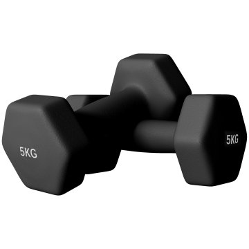 SPORTNOW Komplet 2 ročnih uteži za telovadnico 2x5 kg, komplet šestkotnih uteži za telovadnico iz kovine in neoprena z nedrsečim ročajem, vadba moči fitnes doma za moške/ženske, črna