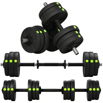 SPORTNOW Set barbel za telovadnico 2 v 1 nastavljiv 20 KG, set ročk nastavljivih z nedrsečim ročajem, za domače fitnes vadbe, črna in zelena