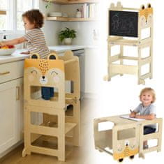 AIYAPLAY Montessori stolp za otroke 2-5 let z tablo in mizo, otroški stolček iz vezanega lesa, 57x39x93 cm, lesena barva