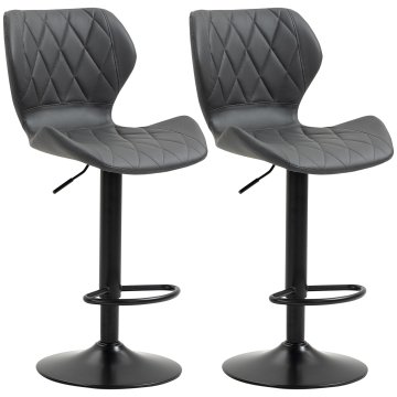 HOMCOM Komplet 2 visokih bar stolov iz umetnega usnja z nastavljivo višino, vrtljivi kuhinjski stoli z naslonjalom za hrbet in naslonom za noge, 46.5x49.5x92-113cm siva