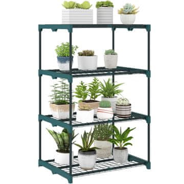 OUTSUNNY Vertikalno stojišče za rastline s 4 nivoji iz jekla in plastike, nosilec za lončke za notranje in zunanje prostore, vrt in balkon, 67x49x105 cm, temno zelena