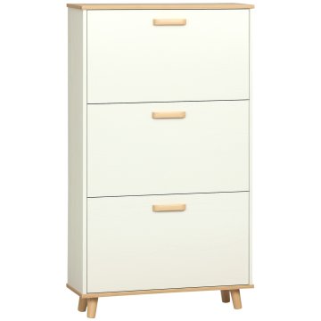 HOMCOM Mobilna čevljična omara za prihranek prostora iz iverne plošče s 3 predali in 2 nastavljivima notranjima policama, 70x23.5x122 cm, bela