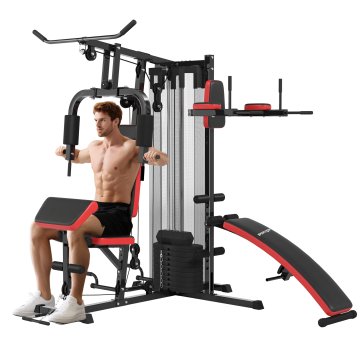 SPORTNOW Večnamenska telovadnica, fitnes postaja s postajo za dip, chest fly, chest press in barra za vleke in dip, power tower z 65kg utežmi za domači fitnes