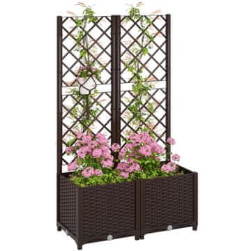 OUTSUNNY Dvigujena greda za vrt zunanja z rešetko in 6 drenažnih lukenj, zunanja cvetlična posoda za plezalke iz PP, za rože in zelenjavo, za vrt in balkon, 80x40x135 cm, rjava