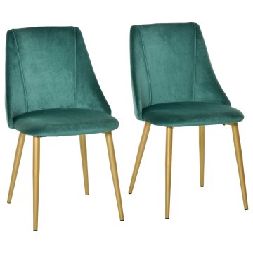 HOMCOM Komplet 2 modernih oblazinjenih jedilnih stolov z prevleko in naslonjalom, železne noge za kuhinjo, dnevno sobo ali bivalni prostor v modernem slogu, zelena, 50x56.5x85cm