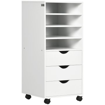 VINSETTO Pisarniška predalna omara s 4 kolesi 4 policami 3 predali, dokumentna omara iz lesa MDF, 38x40x86.8 cm, bela