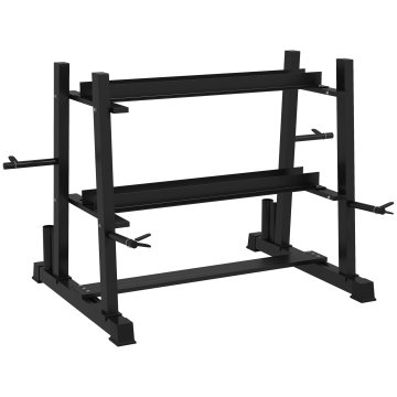 SPORTNOW Stojalo za ročne uteži iz jekla s 4 palicami z nastavljivo razdaljo za uteži, kettlebell in barbell, 131x75x80 cm, črna