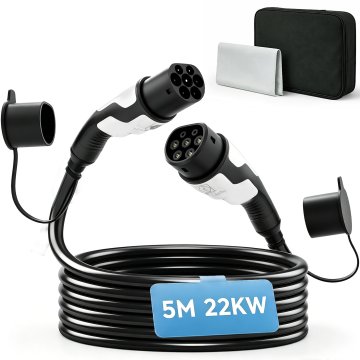 HOMCOM Polnilni kabel za električni avtomobil EV tip 2, 22kW, 32A, način 3, trifazni, 5m, kabel za električni avtomobil, podaljšek tip 2 s krpo za čiščenje in torbo