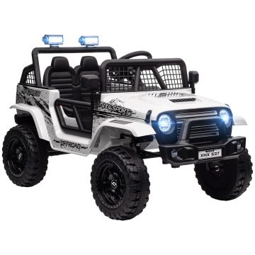 AIYAPLAY Otroški terenski avtomobilček 12V z dvojnim motorjem, električni avto za otroke 3-6 let z daljinskim upravljanjem, lučmi in glasbo, beli