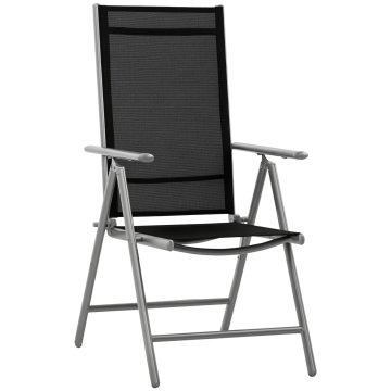 OUTSUNNY Zložljiv vrtni stol iz aluminija in texteline, nastavljivo naslonjalo s 7 stopnjami, črna 65x55x85-105cm