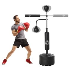 HOMCOM Talna boksarska vreča 4 v 1, talna boksarska vreča z 2 speedball, vrtljiva palica za reflekse, nastavljiva višina od 160-230cm, za domačo telovadnico MMA thai odrasle, črna