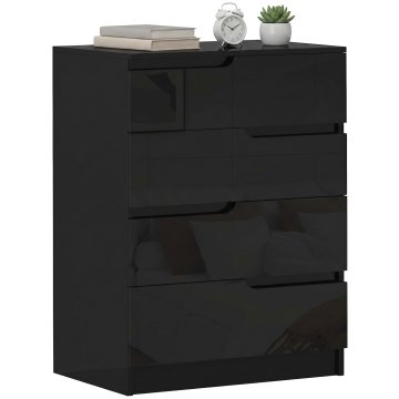 HOMCOM Predalnik za spalnico s 4 predali, predalnik za spalnico modern, predalnik za prihranek prostora za dnevno sobo hodnik vhod, 60x40x85 cm, črna svetleča
