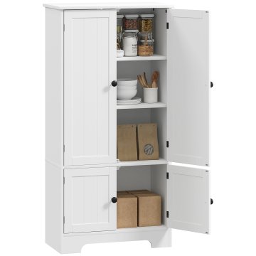 HOMCOM Kuhinjska kredenca s 4 vrati z 2 omaricama, pohištvo za dnevno sobo in salon z nastavljivo polico in protiprevrnitveno napravo, 58.2x30x123 cm, bela