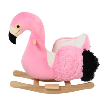 HOMCOM Gugalni konj za otroke, flamingo gugalni konj za otroke od 18 mesecev iz lesa z varnostnimi pasovi, roza