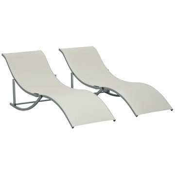 OUTSUNNY Komplet 2 zložljivih vrtnih sončnih ležalnikov, vrtni ležalnik iz texteline in aluminija, za plažo, bazen, 61x165x63 cm, bež