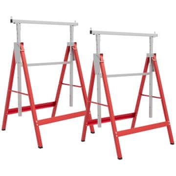 HOMCOM Set 2 zložljivi delovni kozli, nosilnost 200 kg, višina nastavljiva 80-130 cm, prostorsko varčni teleskopski kozli iz jekla za naredi sam, garažo in vrt, rdeča in srebrna