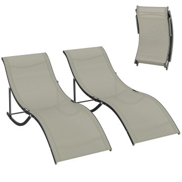OUTSUNNY Set 2 ležalnikov za vrt zložljivi, vrtni ležalnik iz texteline in aluminija, za plažo, bazen, 61x165x63 cm, kaki