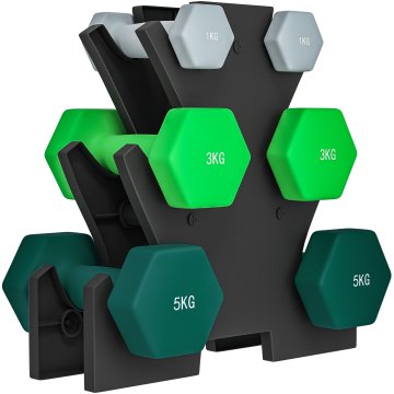 SPORTNOW Komplet uteži za telovadnico s podporo, 2x1 kg, 2x3 kg, 2x5 kg, šesterokotne uteži za telovadnico iz kovine z ročajem, trening fitness doma, večbarvni