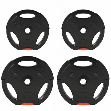 SPORTNOW Set 4 utežnih diskov 2x10 kg in 2x5 kg z luknjo 2.5 cm, uteži za palice z 3 ročaji za vadbo doma in v telovadnici, iz polipropilena in peska, črna