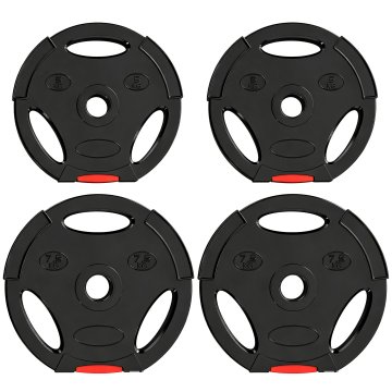 SPORTNOW Komplet 4 uteži 2x7.5 kg in 2x5 kg z luknjo 2.5 cm, uteži za palice z 3 ročaji za domačo in telovadno vadbo, iz polipropilena in peska, črn