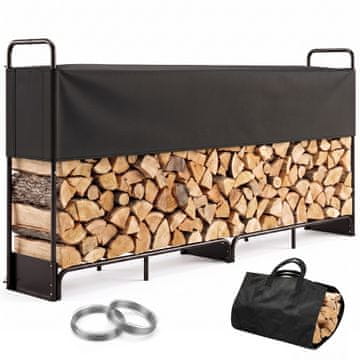 OUTSUNNY Zunanji drvenjak iz pocinkanega jekla, drvenjak s pokrovom in torbo iz oxford 600D, nosilnost 500 kg, za drva za kamin, 260x38x118 cm, črna
