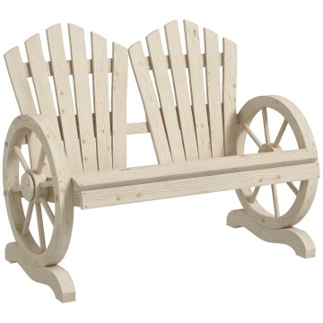 OUTSUNNY Vrtna klop za 2 osebi z nasloni za roke v obliki kolesa, zunanja klop s deskami iz smrekovega lesa, klop za teraso patio in dvorišče, 108x66x95 cm, barva lesa