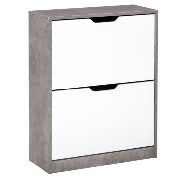 HOMCOM Prostorsko varčen vitek čevljar z 2 nagibnimi vrati, vhodni čevljar z nastavljivimi policami, nosilec čevljev za 8 parov z vgradnim ročajem, 62.5x26x81 cm, cementno siva