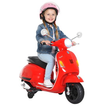 HOMCOM Vespa otroški električni motor za otroke, 6V električni motorček za otroke 3-6 let, z glasbo MP3 USB TF kartico, podporna kolesa, luči in zvoki, 2-3Km/H, 102x50.5x75.5 cm, rdeča
