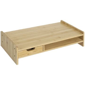 HOMCOM Podpora monitorja s prostorom za miško in tipkovnico ter polico s kocko za shranjevanje, nosilec monitorja PC iz bambusa za dom in pisarno, 49x25.5x11.5 cm, barva bambus