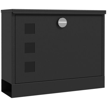 HOMCOM Poštni nabiralnik iz kovine z 2 varnostnima ključema, nabiralnik za pisma s 3 okni in drenažno odprtino, 36.5x11.5x29 cm, črna